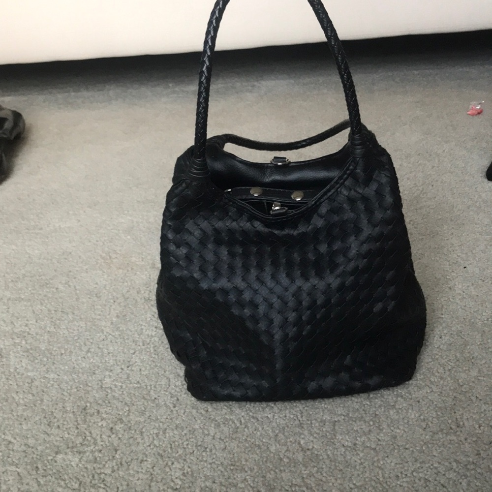 Black leather handbag